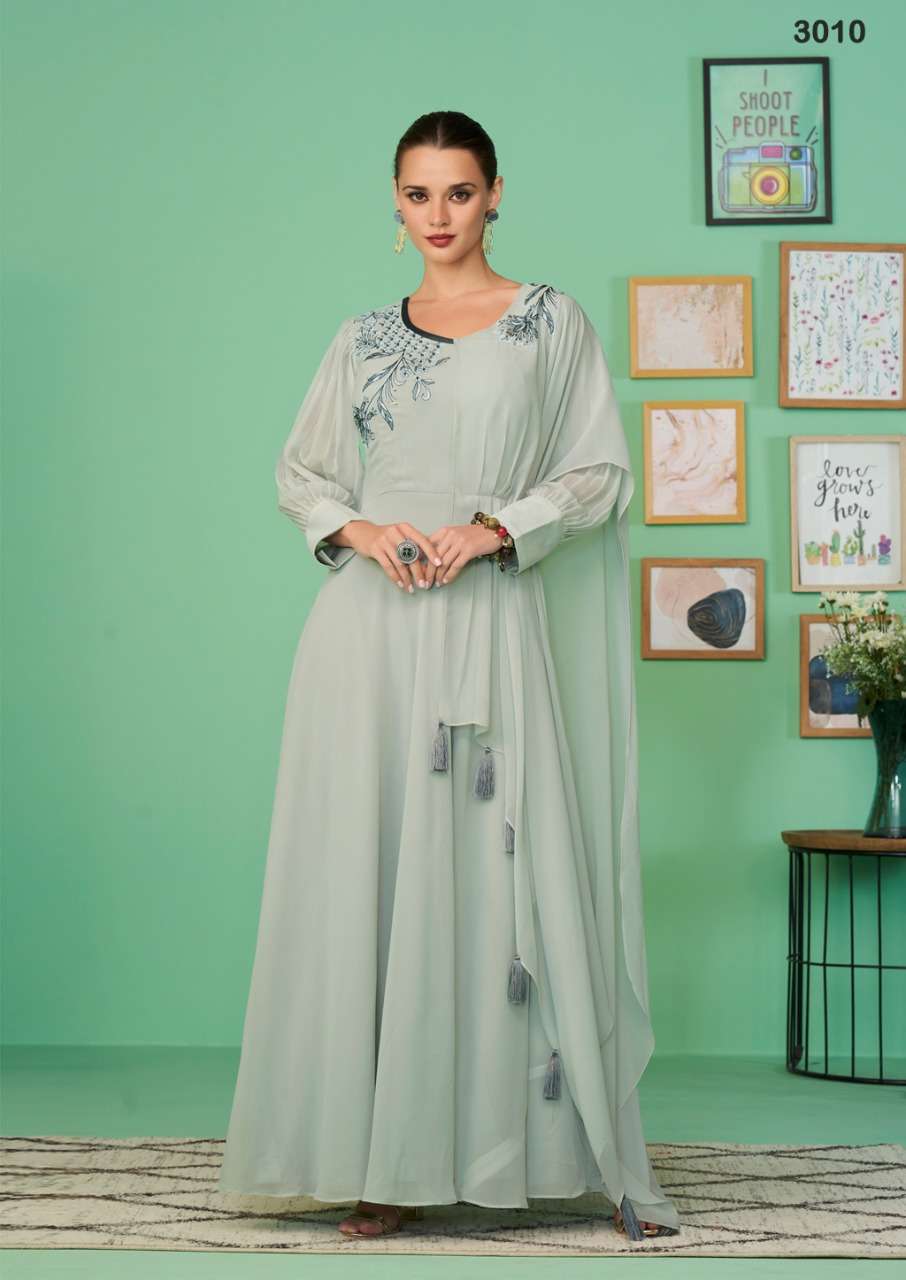 S3forever-Glamore Shine Vol 2 - Georgette-Embroidery-Long-Gown-Kurti-Heavy-Malai-Crape-Inner-3010